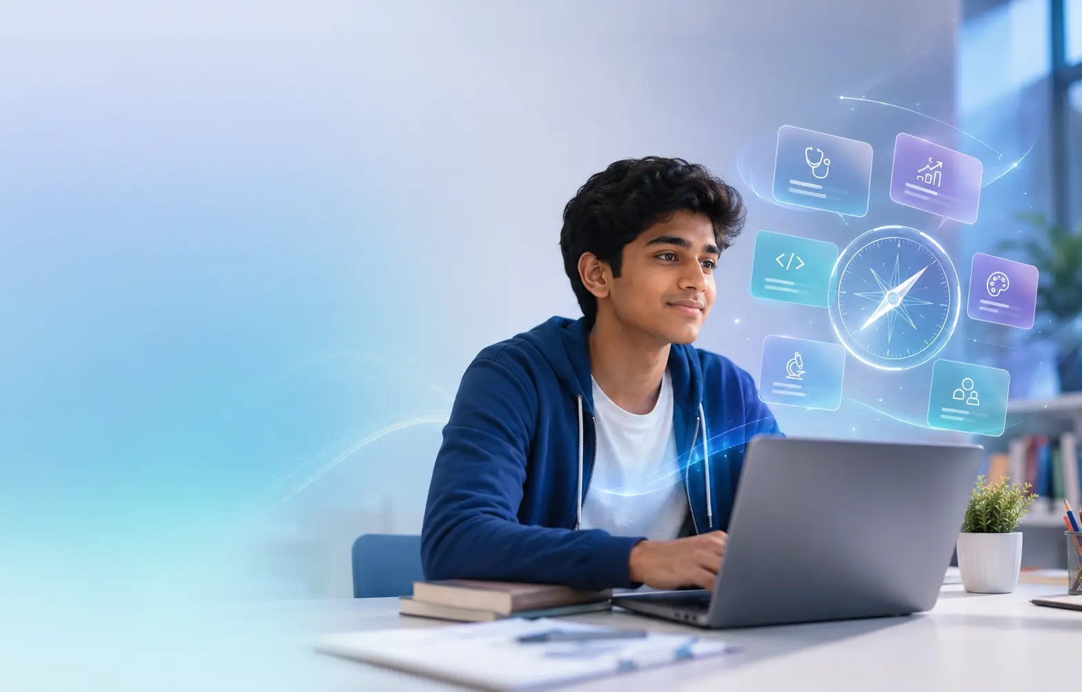 Indian student using the MyStreamPath AI Career Mentor to explore career pathways