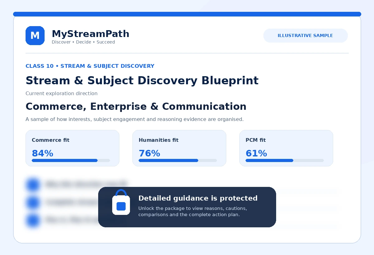 Blurred illustrative preview of the Class 10 Stream and Subject Discovery Blueprint